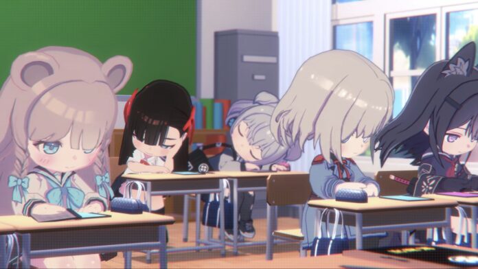 Feature image for our Ayakashi Rise Tier List showing chibi characters sitting at desks in a classroom.