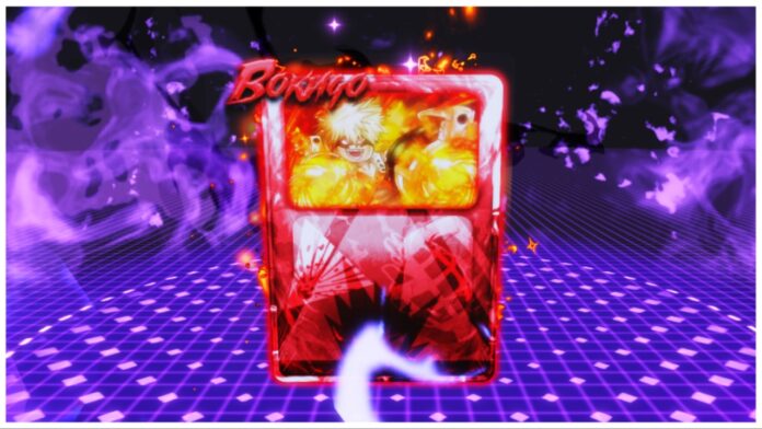 endzone-strike-character-tier-list Feature image for our endzone strike character tier list showing the bakugo card in the centre of the reroller which is a deep purple room.