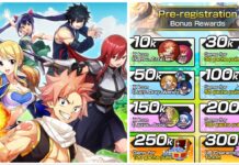 Fairy Tail Wizard Chronicle Reroll Guide Feature image for our fairy tail wizard chronicle reroll guide showing the main cast on the left with the pre-reg rewards list on the right