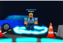 How To Get Anime Advance Hero Swords – Plus Stats! Feature image for our how to get anime advance hero swords guide showing the kingue npc with an intense expression as he stands in front of a tilted blue car.