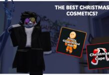 Which Are The Best Hunty Zombie Christmas Cosmetics Feature image for our hunty zombie christmas cosmetics guide showing a player holding scissors standing next to two cosmetics
