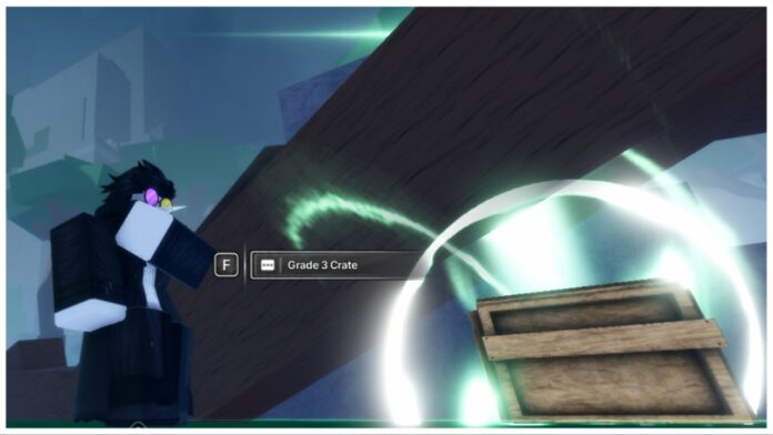 jujutsu-zero-crates-masterlist Feature image for our jujutsu zero crates masterlist guide showing a player brushing off their shoulder in front of a grade 3 crate