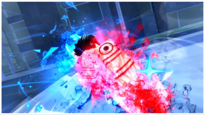 jujutsu-zero-cursed-technique-tier-list Feature image for our jujutsu zero cursed technique tier list showing sukuna surrounded by a red and blue aura and he stumbles in a city