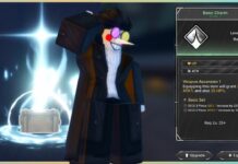 Jujutsu Zero Gear Masterlist – Charms, Rings, Talisman, and Artefacts Feature image for our jujutsu zero gear masterlist guide showing a chest on the left glowing upwards with a striking blue. On the right is the description of a charm with a player standing in the centre with a hand behind their head