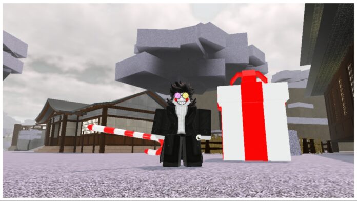 Feature image for our weak legacy 2 even weapons guide showing a player standing next to a gift box whilst holding the candy cane v2