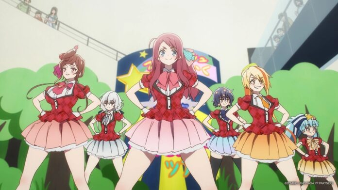 featured image for our news on Zombie Land Saga: Yumeginga Paradise. It shows six girls in similar red and orange A-line dresses.