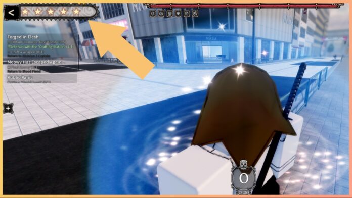 Feature image for our devil hunter star system explained guide showing a player from behind looking at their star ranking with an arrow pointing to it