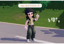 Heartopia Tips and Tricks – Gold, Chat, Parties, and More A player with a plant in their mouth points up and smiles as a chat bubble appears above their head for Heartopia Tips and Tricks.