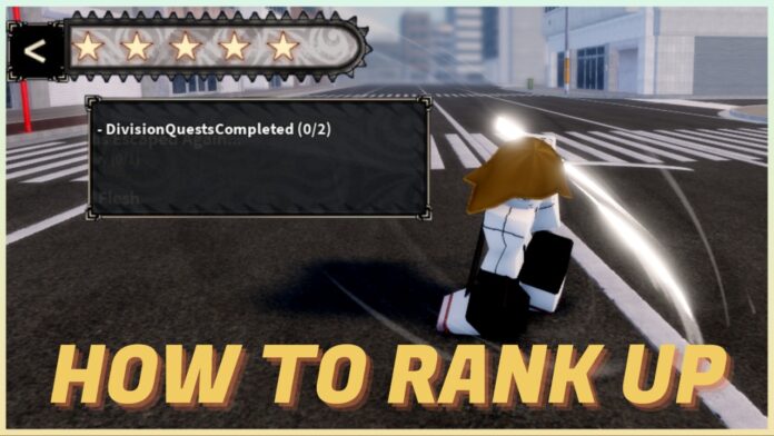 how-to-rank-up-in-devil-hunter Feature image for our how to rank up in devil hunter guide showing a player striking downwards with their sword and the chainsaw rankings window on the left side