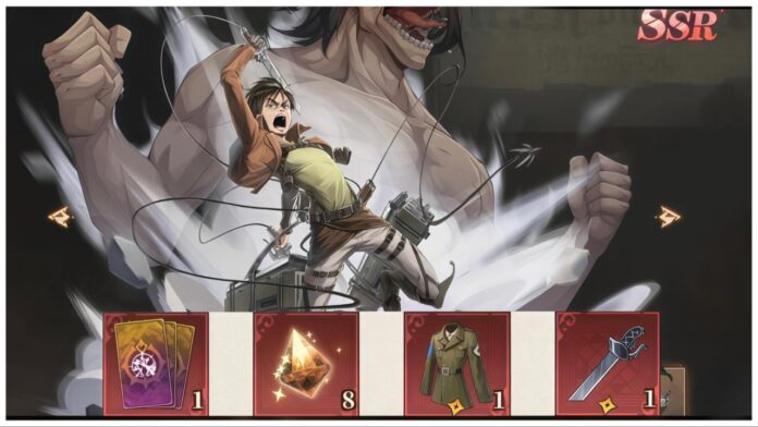 titan-regiment-codes Feature image for our titan regiment codes guide showing eren in front of his titan variant. IN front of him at the bottom of the screen is various in-game items.