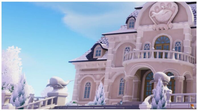 Feature image for our Where is the Resident Request Office in Heartopia guide. It shows the main building in the town square, which is decorated with sculptures of whales.