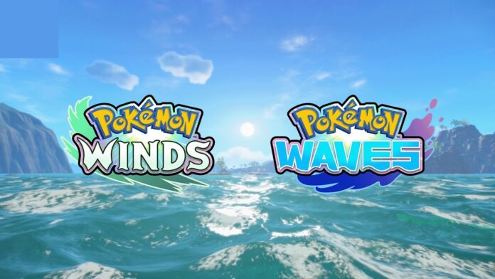 Pokémon 30th anniversary featured image for our news on Pokémon 30th anniversary. It shows the logos of Pokémon Winds and Pokémon Waves on top of an ocean.