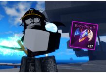 What Is The Best Race in Sailor Piece? Feature image for our best race in sailor piece guide showing a player extending their shoulder to show a blue slime. On the right in a clear area is the race reroll item