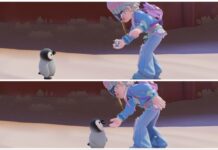 How To Find and What To Feed Heartopia Penguins: Fave Food, Bonding, and More! Feature image for our Heartopia Penguins guide, showing a player interacting with a baby penguin, holding a fish and then feeding it to the penguin.