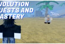 How To Evolve In Jujutsu Zero: Complete Evolution Guide – Quests and Upgrades Feature image for our how to evolve in jujutsu zero guide showing the back of a player looking at the evolve npc sitting down. On the screen in bold white text it reads EVOLUTION QUESTS AND MASTERY