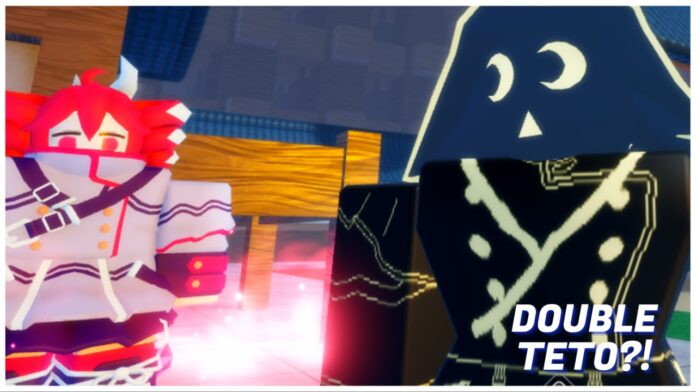 Feature image for our how to get cursed iron in jujutsu zero showing synth-v teto as an npc next to a player dressed as outlaws teto