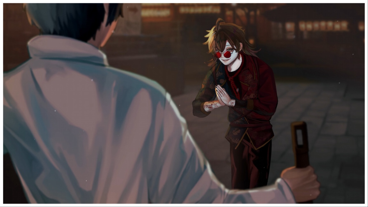 image shows a painted scene between two characters
