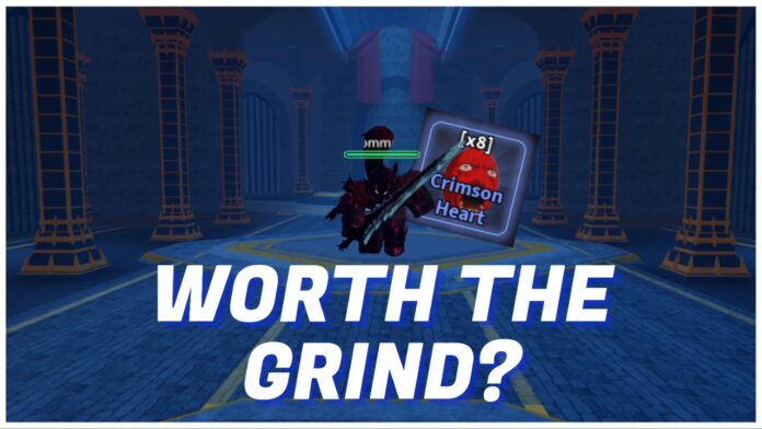 Feature image for our rogue piece crimson heart guide, showing the igris boss with the crimson heart behind him in the halls. In bold white text on the front it reads worth the grind?