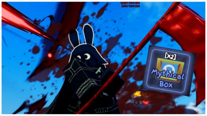 Feature image for our rogue piece mythical box guide showing a player wielding a blood scythe with the mythical box on the screen to the right