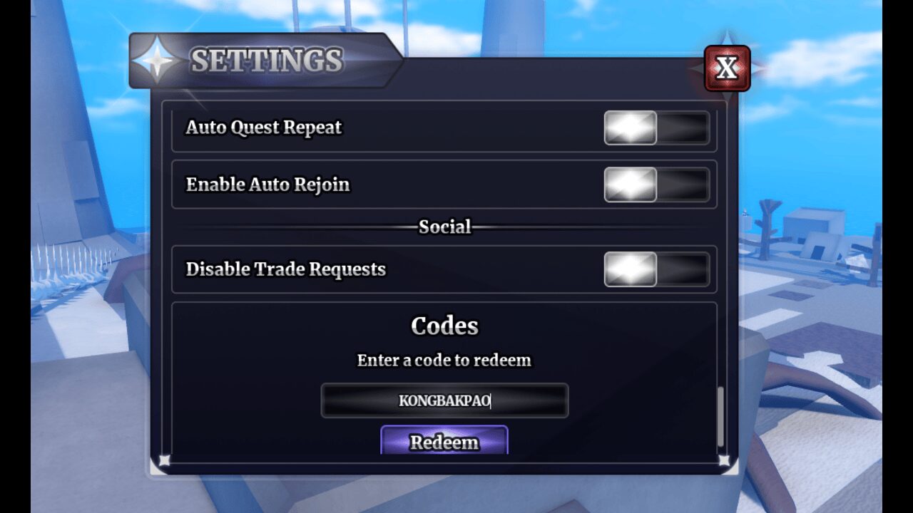 image shows the in-game redemption menu for sailor piece