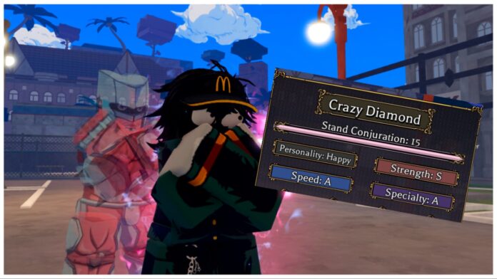 Feature image for our bizarre lineage personality masterlist showing a player posing with crazy diamond and his personality stats on the right