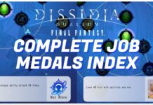 DISSIDIA DUELLUM FINAL FANTASY Job Medals Index Feature image for our Dissidia Duellum Final Fantasy job medals index guide showing the challenge skill tree with the article title in bold white in the front and centre, with the game logo above that also in a matching white.