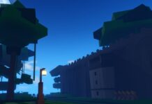 How I Get Fruit in Sailor Piece A grand wall surrounded by trees and vines with a glowing lamppost in Sailor Piece.