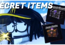 How To Get Sailor Piece Secret Items: Secret Chests, Aura Crates, Cosmetics! Feature image for our how to get sailor piece secret items guide showing an upclose of a player holding an engraved sword with the secret chest and aura crate on their shoulder to the right
