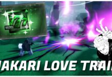 The BEST New CT? Jujutsu Zero Hakari Love Train – Play or Pass Feature image for our jujutsu zero hakari love train guide showing a player sending a ripple of pink across a landscape in a wild attack, with a png of hakari in the bottom left with Hakari Love Train written in white over the image. In the top left corner is a box of the special grade CT from the summon banner.