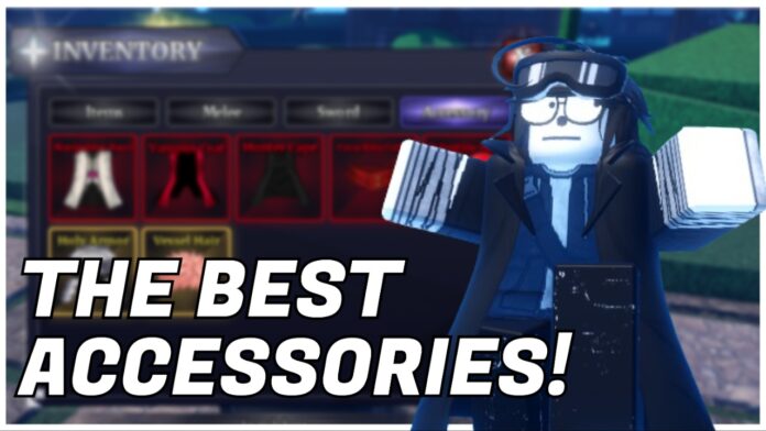 sailor-piece-best-accessories Feature image for our sailor piece best accessories guide showing a player in front of their accessory tab with THE BEST ACCESSORIES written in bold white over the front