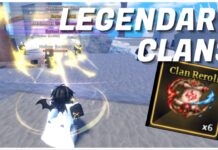 Sailor Piece Legendary Clans: The Rarest Clans and Why They’re The Best! Feature image for our sailor piece legendary clans guide showing the back of a player as they battle hollow npcs with LEGENDARY CLANS written in bold white on the right with the clan reroll item under it