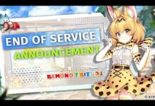 Kemono Friends: Kingdom Announces EOS, Connecting It to a New Server featured image for our news on Kemono Friends: Kingdom EOS. It shows a character (Serval) from the game and the words 'End of Service announcement.'