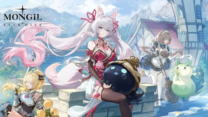 featured image for our news on Mongil: Star Dive. It shows a promotional launch image with three female characters.