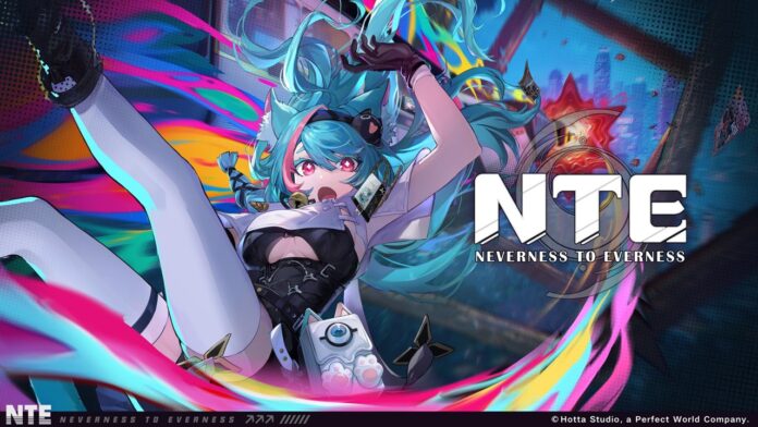 Neverness to Everness featured image for our news on Neverness to Everness. It shows a girl with bright blue hair falling down from the sky.