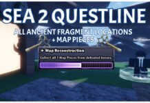 How To Unlock Sea 2 in Sailor Piece: All Ancient Fragment Locations + Map Pieces! Feature image for our guide on how to unlock sea 2 in sailor piece showing the quest npc at world island with the world portal on the left. Over the top in the middle is the article title in white with a blue outline, and an image depicting the map questline and the fragments.