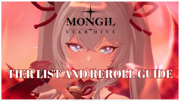 mongil-star-dive-tier-list-and-reroll-guide Feature image for our Mongil Star Dive Tier List and Reroll Guide showing the character Mina in a close headshot. She has the back of her hand raised to her mouth and a soft smile on her face. The pose resembles that of someone readying to perform hand-to-hand combat moves, such as karate. The image has a red theme, from outfit to lighting.