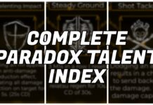 Complete Paradox Talents Index: Which Three To Choose! Feature image for our paradox talents showing three talent cards in a line but blurred so make the white title pop in front of them