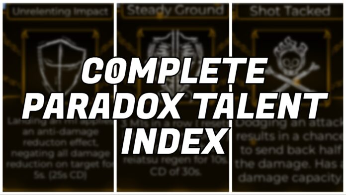 Feature image for our paradox talents showing three talent cards in a line but blurred so make the white title pop in front of them