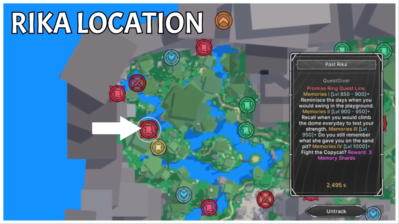 image shows a detailed map with an arrow pointing to the past rika location