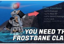 Sailor Piece Frostbane Clan: A Must Have For Sword Users! Feature image for our sailor piece frostbane clan guide showing the ice queen mastery npc with an arrow pointing to the clan stats and white text reading YOU NEED THE FROSTBANE CLAN! in bold white