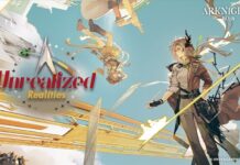 Arknights Is Dropping Its 41st Side Story, the Unrealized Realities, Soon! featured image for our news on Arknights Unrealized Realities. It shows two characters, one upside down in the air, while the other is standing on the ground.