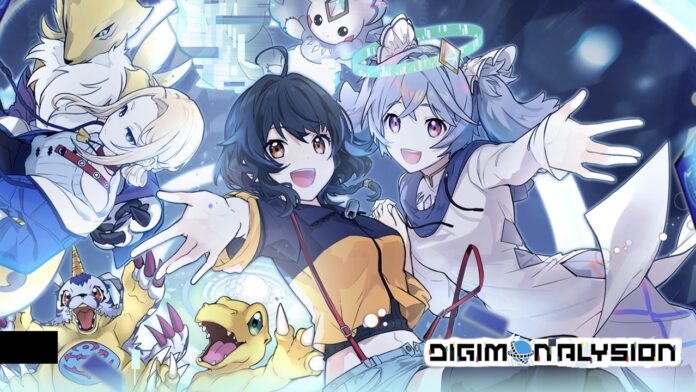 featured image for our news on Digimon Alysion. It shows different Digimon as well as humans.