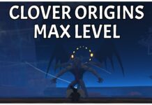 Clover Origins Max Level – How To Reach Max Level Quickly! Feature image for our clover origins max level guide showing the back of a player as they look onto the litch raid boss in the distance, standing menacingly in the centre of his spawn ring. The surrounding arena is tinted a deep blue, and the article title contrasts this in the top centre being in bold white.