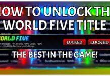 How To Get The World Five Title in Anime Apocalypse Feature image for our how to get the world five title in anime apocaypse guide showing a blurred image of the lobby leaderboard with the world five title png over the front with white text copying the article title framing the world five png