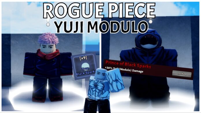 how-to-unlock-yuji-modulo-in-rogue-piece Feature image for our how to unlock yuji modulo in rogue piece guide showing a split image of yuji trainer npc and yuji modulo npc. In the centre at the bottom is some item pngs necessary for their attainments and the cursed spirit NPC