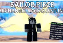Sailor Piece Archangel Race Questline – BEST Luck Race! Feature image for our sailor piece archangel race questline, showing a player with the archangel wings sranding on blue planet. Over the front of the image is the article title in bold white, and the archangel buffs in the bottom right.