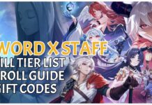 Sword x Staff Skills Tier List – Classes Ranked + Reroll Guide + Codes! Feature image for our sword x staff skills tier list showing the promotional image for the game, with an array of characters on the right fighting for space on the canas. To the left is a stone maiden with prayer hands and the article title layered over the top in bold lettering