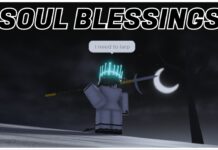 How To Get Type Soul Soul Blessings – What They Do Feature image for our type soul soul blessings guide showing the back of a player holding their weapon in hueco mundo as they look to the crescent moon. At the top in bold black lettering it reads SOUL BLESSINGS