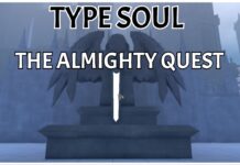 Completing The Type Soul The Almighty Quest Feature image for our type soul the almighty quest guide showing a stone statue with wings and a glowing blade pointing downwards. Over the image is the article title in bold lettering.
