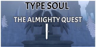 Completing The Type Soul The Almighty Quest Feature image for our type soul the almighty quest guide showing a stone statue with wings and a glowing blade pointing downwards. Over the image is the article title in bold lettering.